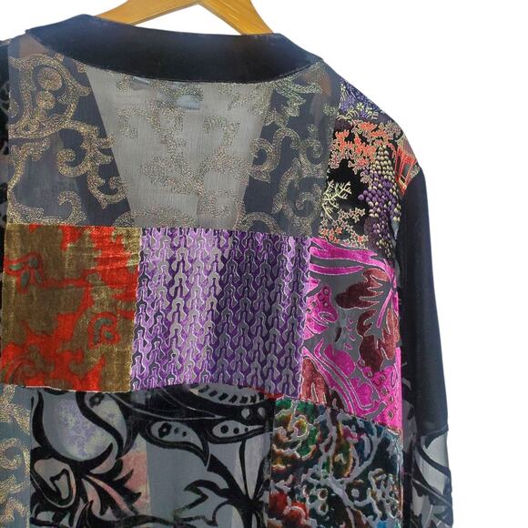 Vtg Chicos Velvet Burnout Silk Blend Kimono Topper Sz 3 XL Gothic Chic Oriental - Picture 4 of 15